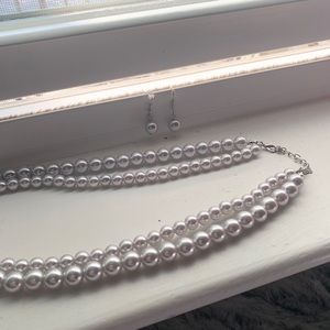Pearl Necklace & Earrings